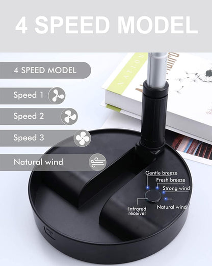 Portable Foldable Desk Table Travel Fans Battery Operated Fan USB Powered Adjustable Height Remote Control Timer 4 Speed Settings Fans