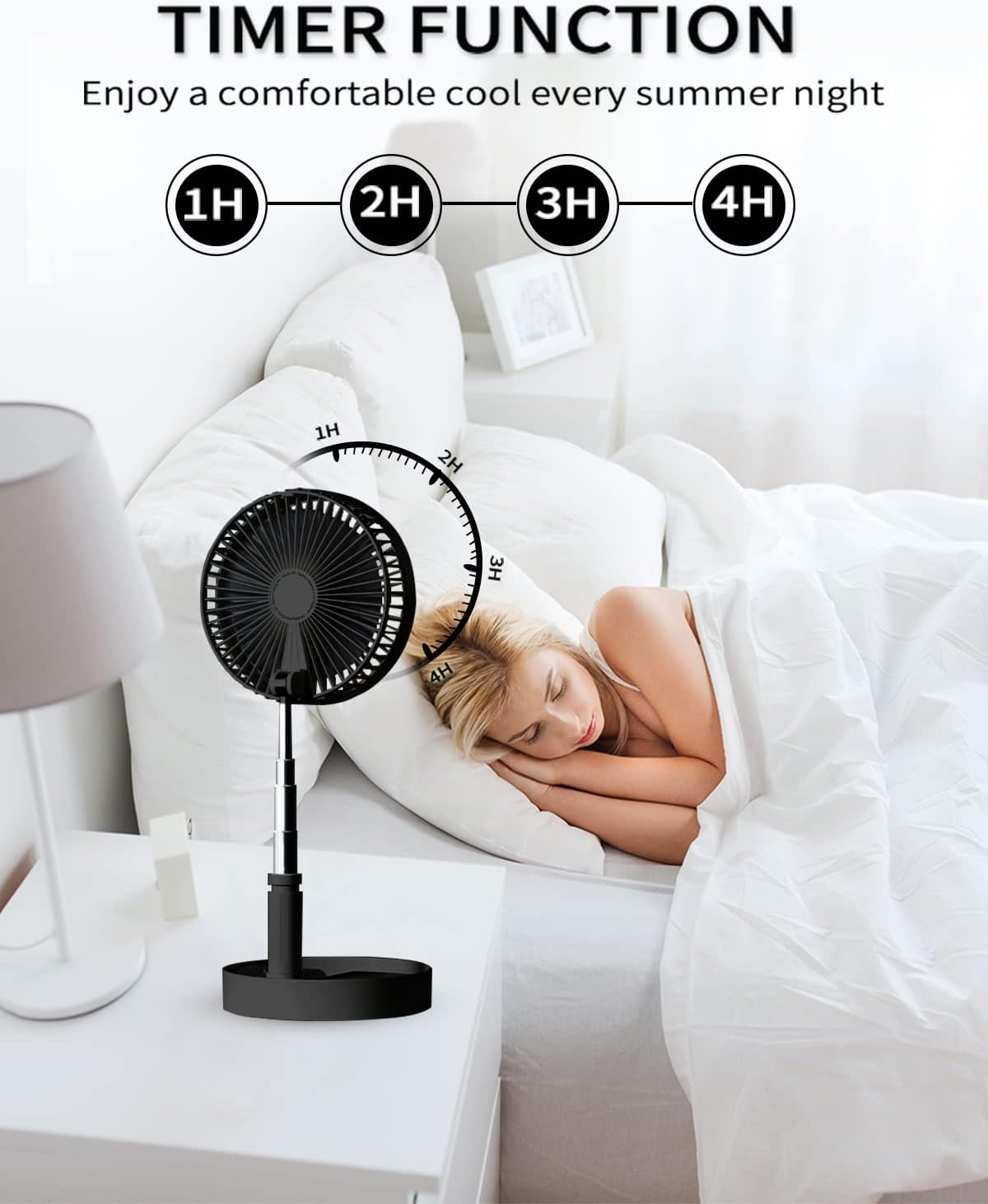 Portable Foldable Desk Table Travel Fans Battery Operated Fan USB Powered Adjustable Height Remote Control Timer 4 Speed Settings Fans