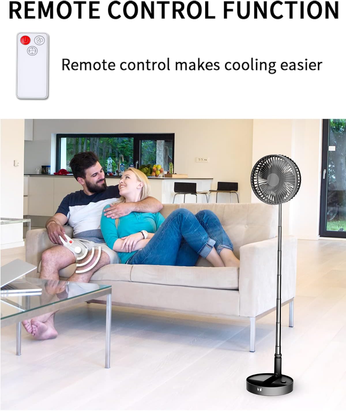 Portable Foldable Desk Table Travel Fans Battery Operated Fan USB Powered Adjustable Height Remote Control Timer 4 Speed Settings Fans