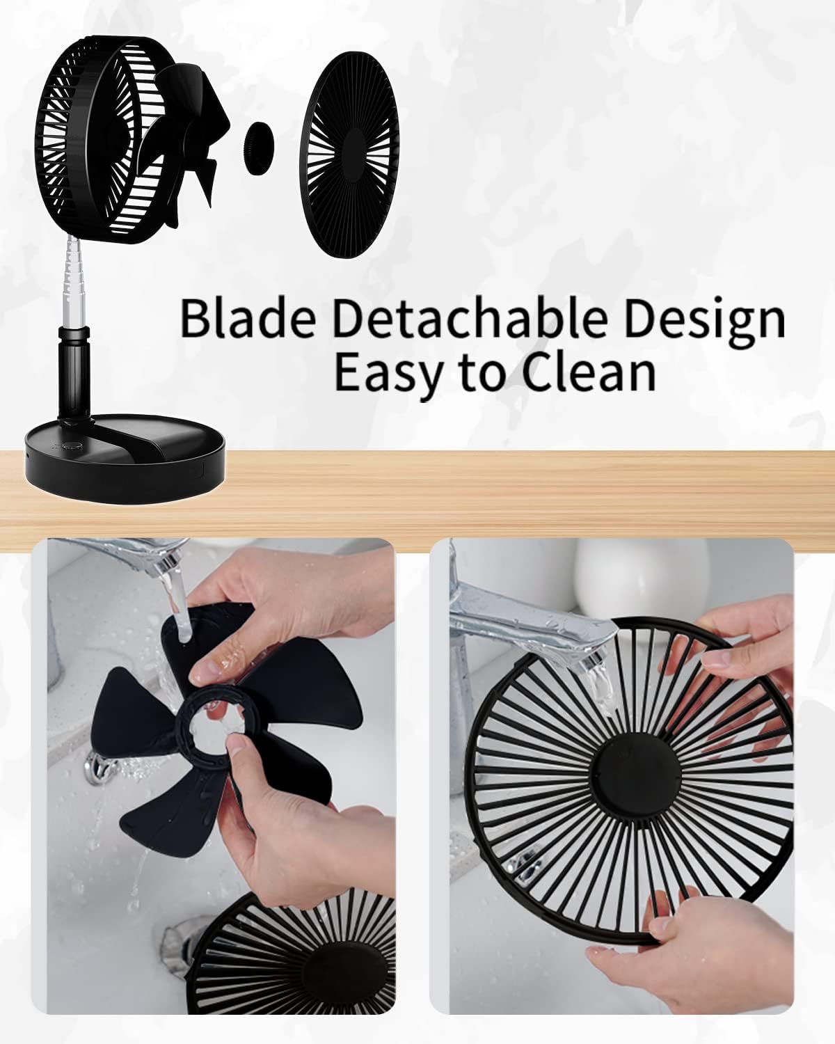 Portable Foldable Desk Table Travel Fans Battery Operated Fan USB Powered Adjustable Height Remote Control Timer 4 Speed Settings Fans