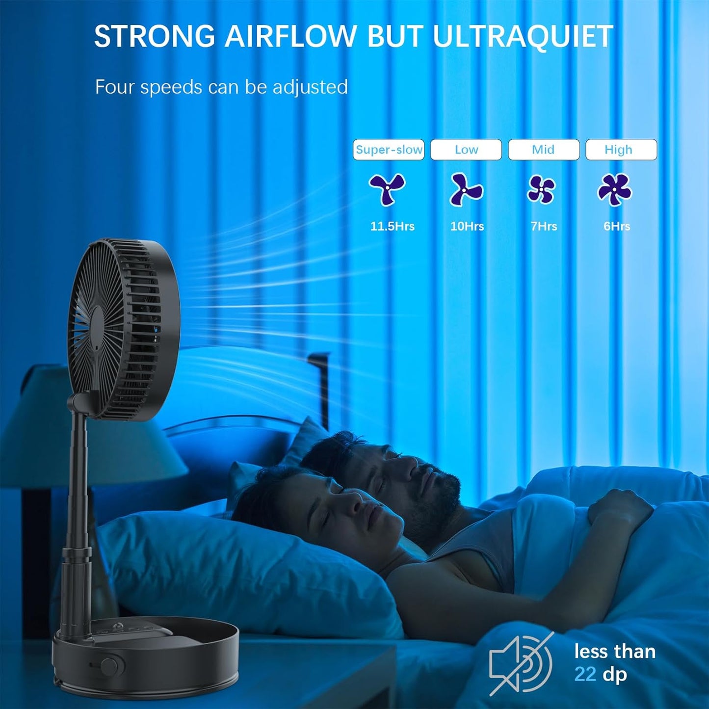 Portable Foldable Desk Table Travel Fans Battery Operated Fan USB Powered Adjustable Height Remote Control Timer 4 Speed Settings Fans