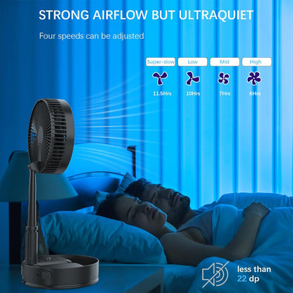 Portable Foldable Desk Table Travel Fans Battery Operated Fan USB Powered Adjustable Height Remote Control Timer 4 Speed Settings Fans