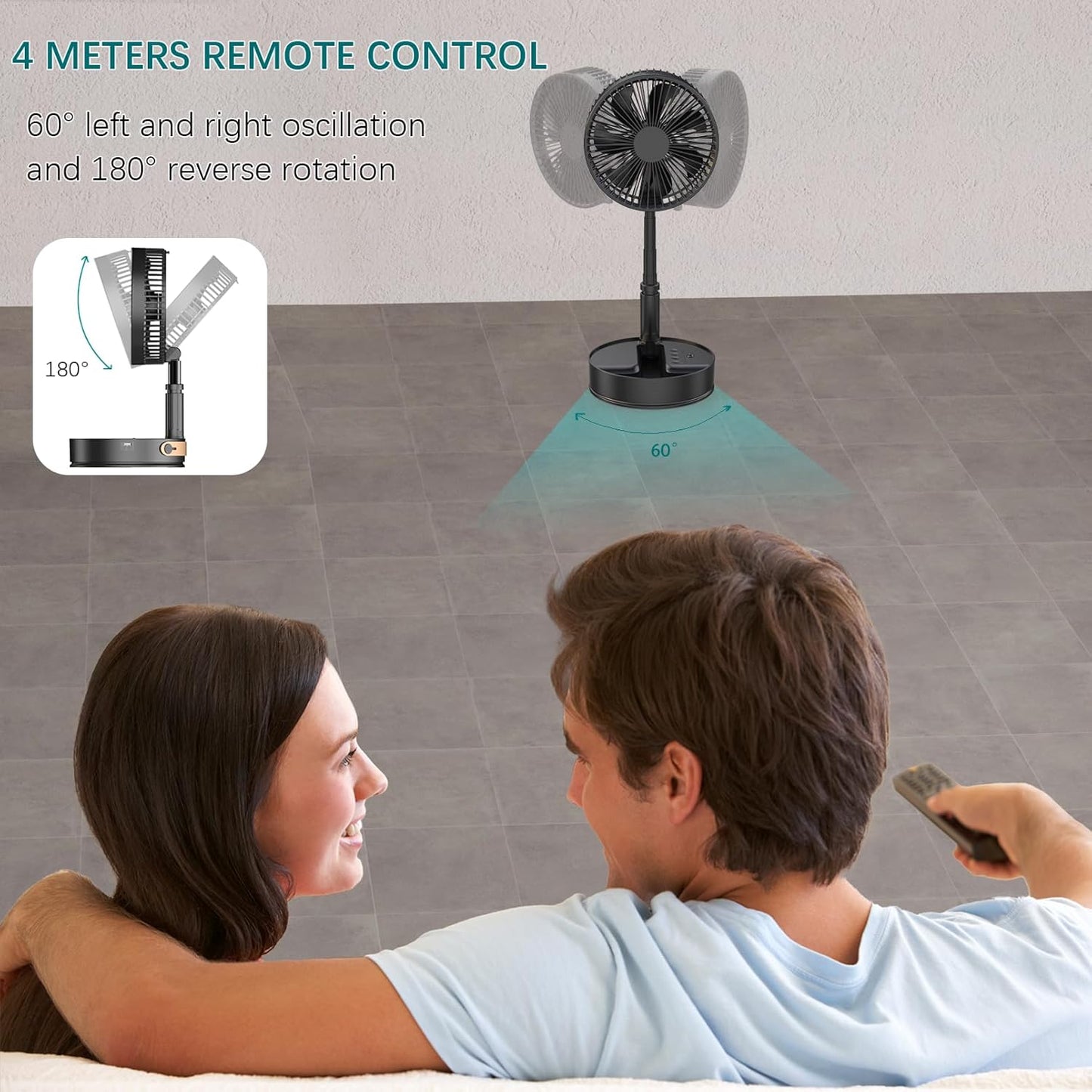 Portable Foldable Desk Table Travel Fans Battery Operated Fan USB Powered Adjustable Height Remote Control Timer 4 Speed Settings Fans