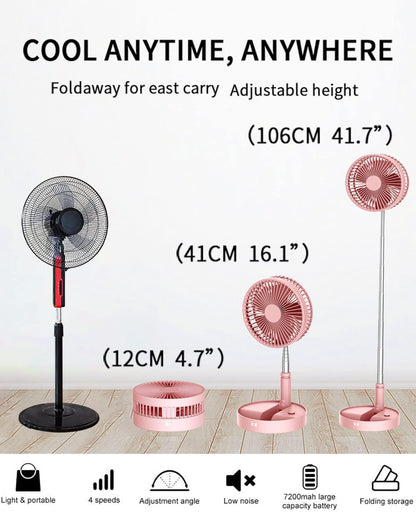 Portable Foldable Desk Table Travel Fans Battery Operated Fan USB Powered Adjustable Height Remote Control Timer 4 Speed Settings Fans