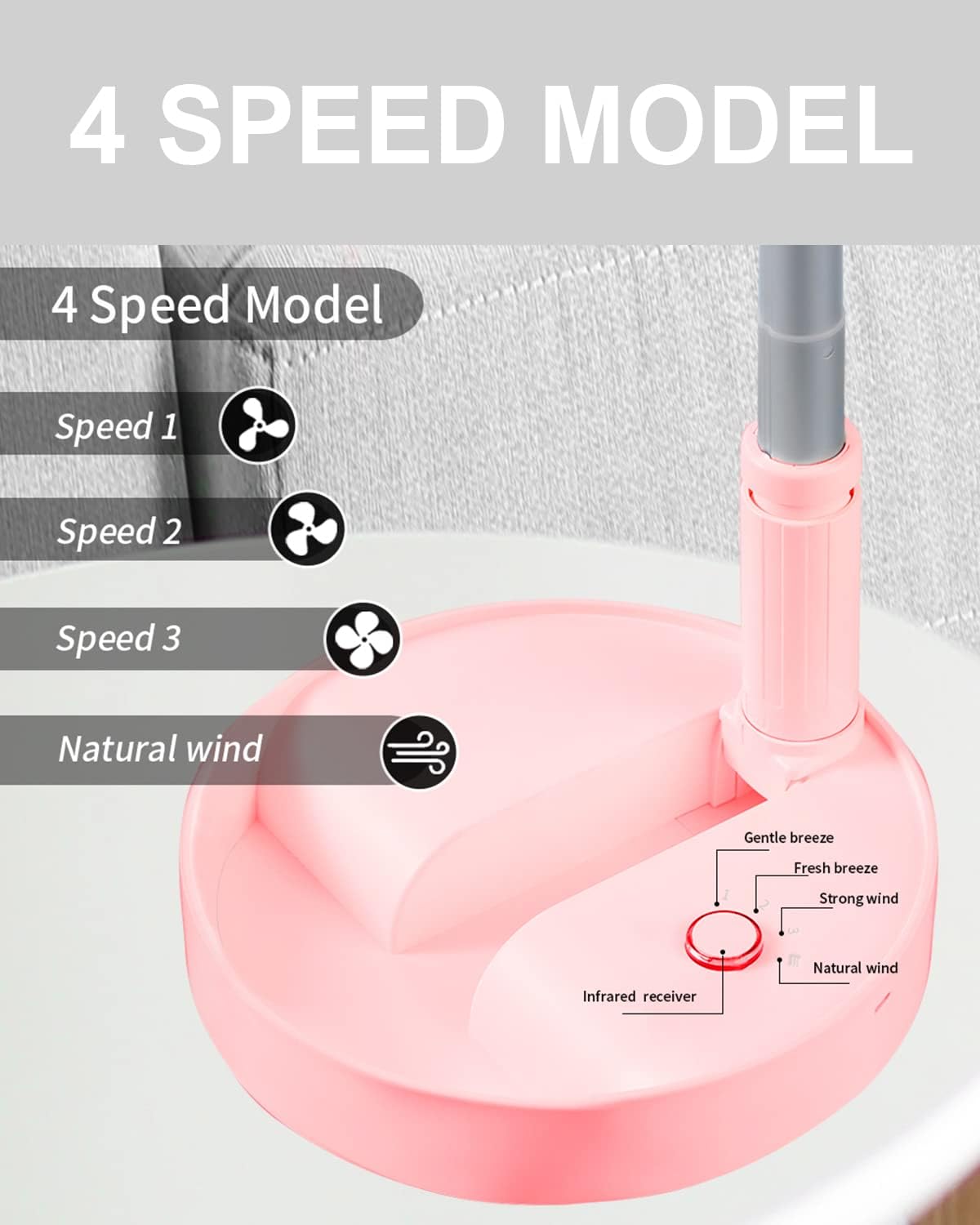 Portable Foldable Desk Table Travel Fans Battery Operated Fan USB Powered Adjustable Height Remote Control Timer 4 Speed Settings Fans