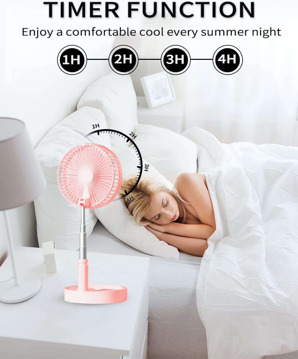 Portable Foldable Desk Table Travel Fans Battery Operated Fan USB Powered Adjustable Height Remote Control Timer 4 Speed Settings Fans