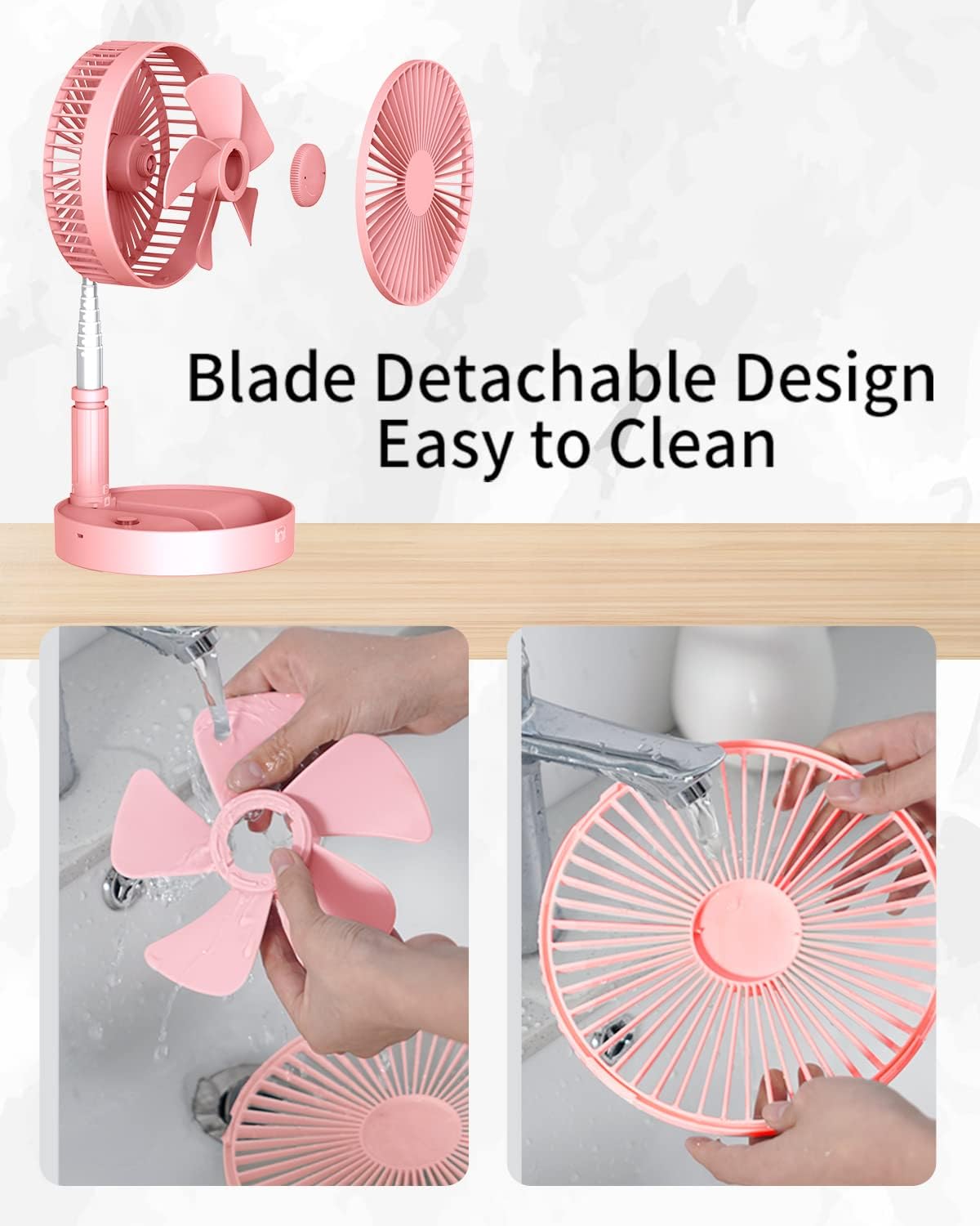 Portable Foldable Desk Table Travel Fans Battery Operated Fan USB Powered Adjustable Height Remote Control Timer 4 Speed Settings Fans