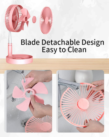 Portable Foldable Desk Table Travel Fans Battery Operated Fan USB Powered Adjustable Height Remote Control Timer 4 Speed Settings Fans