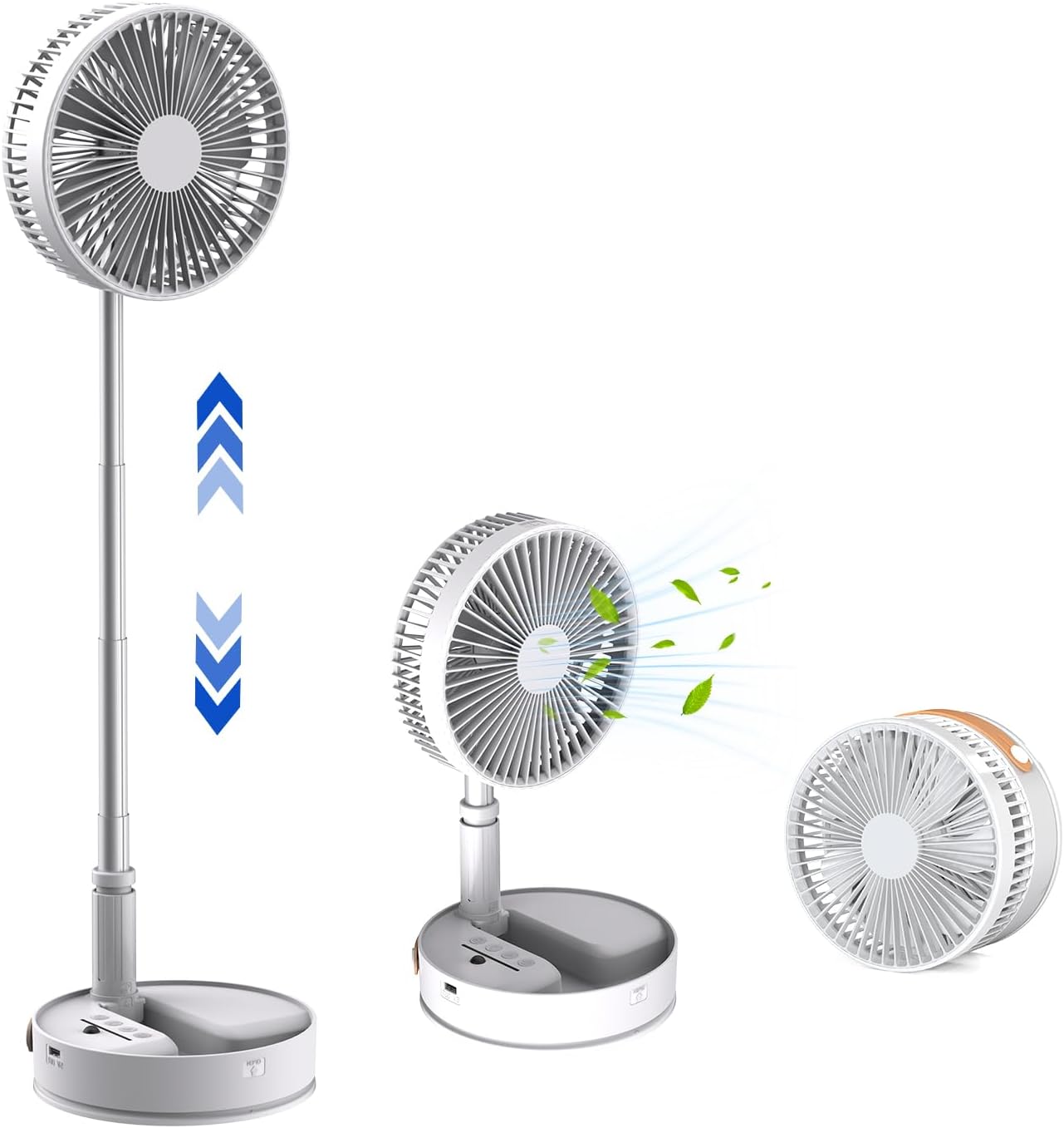 Portable Foldable Desk Table Travel Fans Battery Operated Fan USB Powered Adjustable Height Remote Control Timer 4 Speed Settings Fans