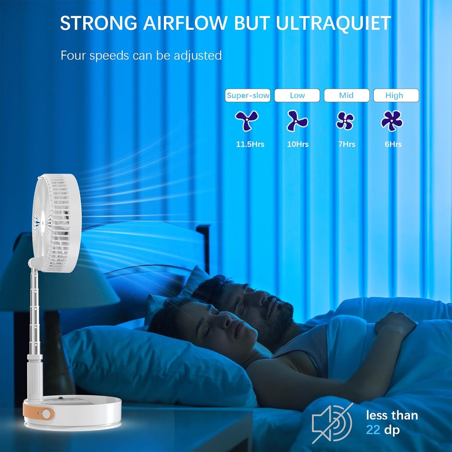 Portable Foldable Desk Table Travel Fans Battery Operated Fan USB Powered Adjustable Height Remote Control Timer 4 Speed Settings Fans