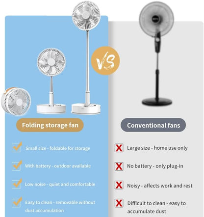 Portable Foldable Desk Table Travel Fans Battery Operated Fan USB Powered Adjustable Height Remote Control Timer 4 Speed Settings Fans