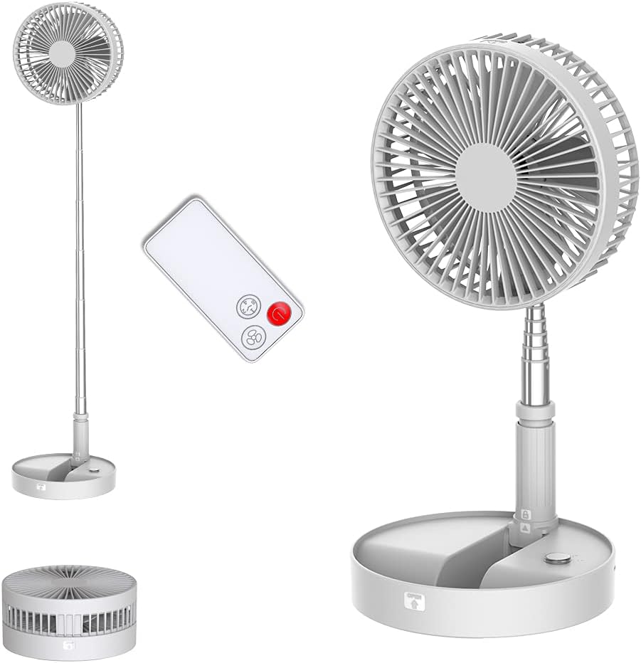 Portable Foldable Desk Table Travel Fans Battery Operated Fan USB Powered Adjustable Height Remote Control Timer 4 Speed Settings Fans