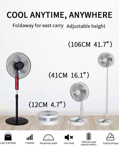 Portable Foldable Desk Table Travel Fans Battery Operated Fan USB Powered Adjustable Height Remote Control Timer 4 Speed Settings Fans