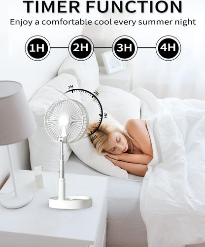 Portable Foldable Desk Table Travel Fans Battery Operated Fan USB Powered Adjustable Height Remote Control Timer 4 Speed Settings Fans