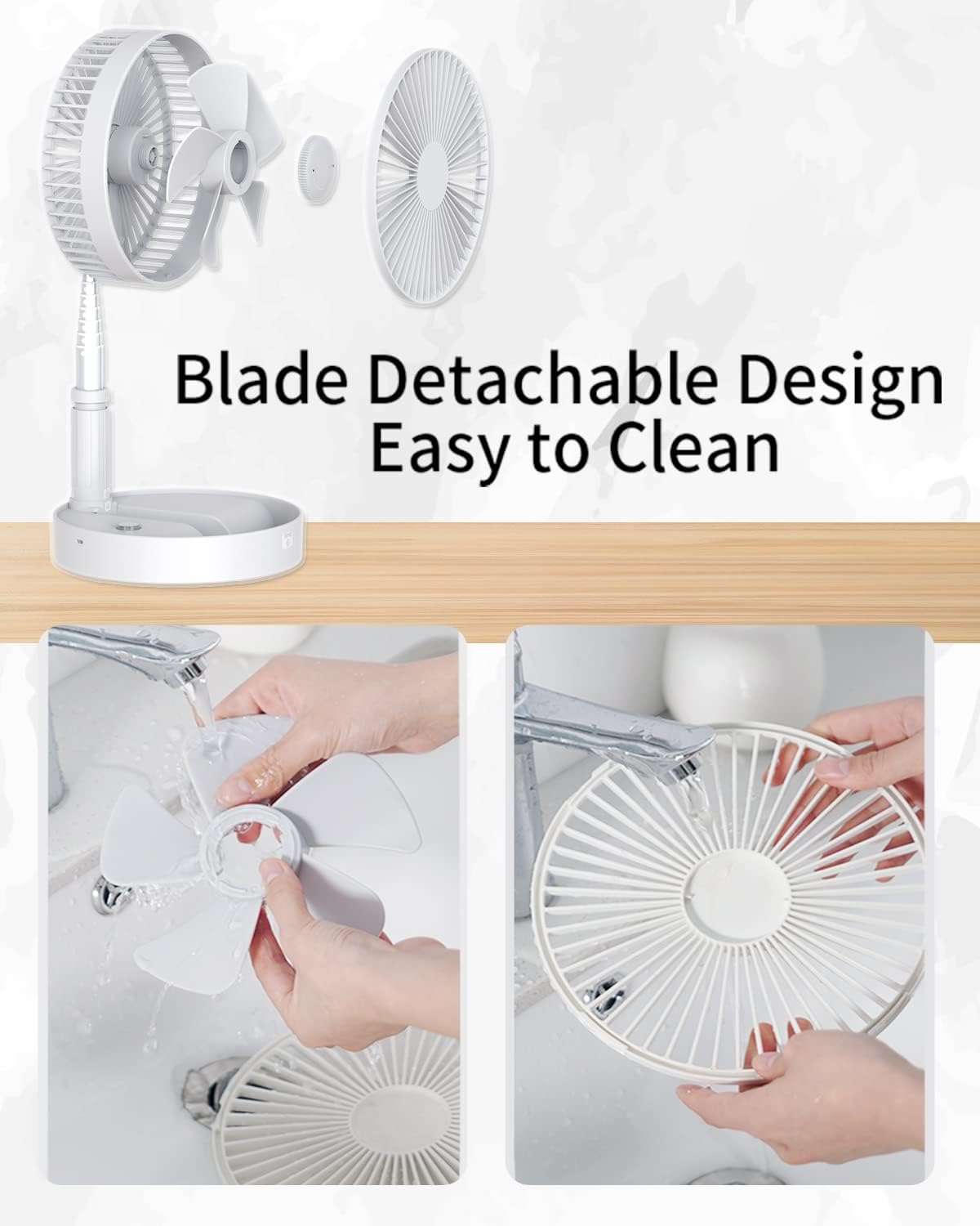 Portable Foldable Desk Table Travel Fans Battery Operated Fan USB Powered Adjustable Height Remote Control Timer 4 Speed Settings Fans