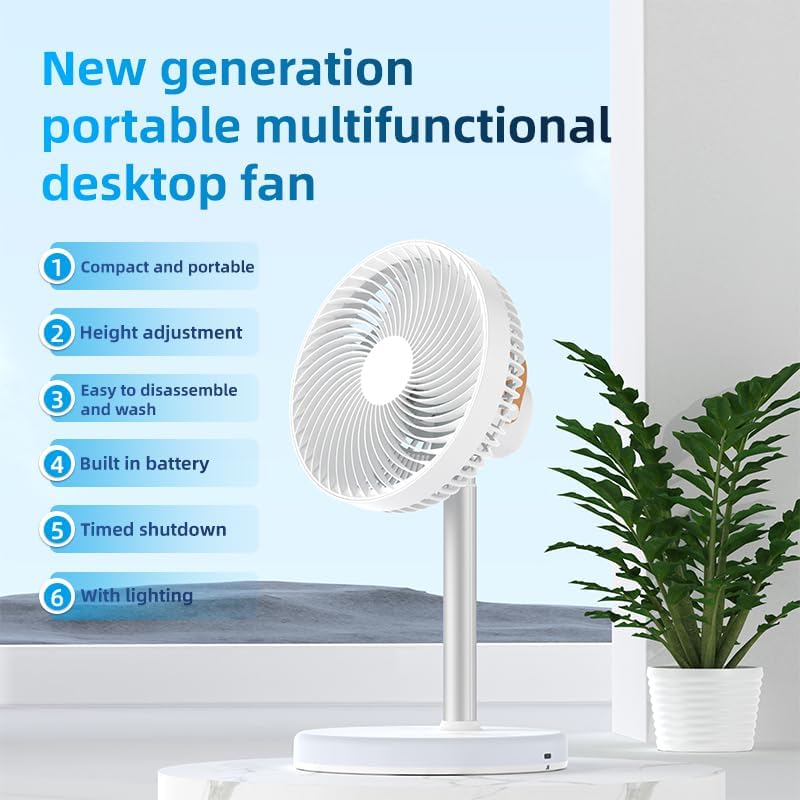 Portable Foldable Desk Table Travel Fans Battery Operated Fan USB Powered Adjustable Height Remote Control Timer 4 Speed Settings Fans
