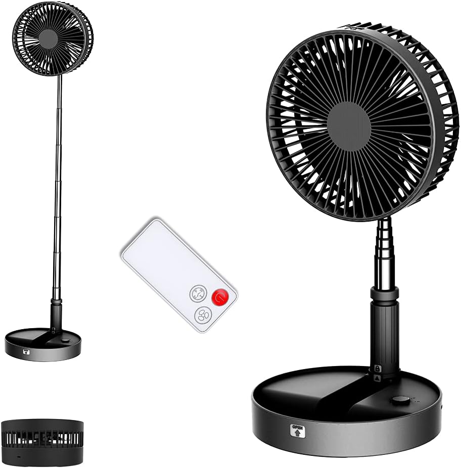 Portable Foldable Desk Table Travel Fans Battery Operated Fan USB Powered Adjustable Height Remote Control Timer 4 Speed Settings Fans