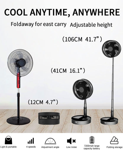 Portable Foldable Desk Table Travel Fans Battery Operated Fan USB Powered Adjustable Height Remote Control Timer 4 Speed Settings Fans