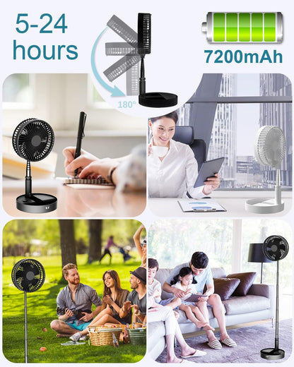 Portable Foldable Desk Table Travel Fans Battery Operated Fan USB Powered Adjustable Height Remote Control Timer 4 Speed Settings Fans