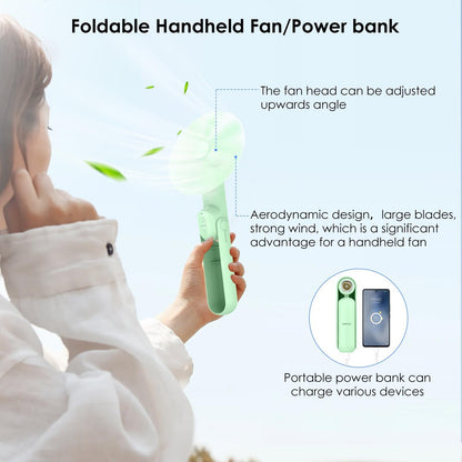 4 IN 1 Multifunction Mini Handheld Fan USB Portable Rechargeable Small Pocket Fan with Power Bank, Flashlight and Cell Phone Stands for Travel/Summer/Concerts/gifts