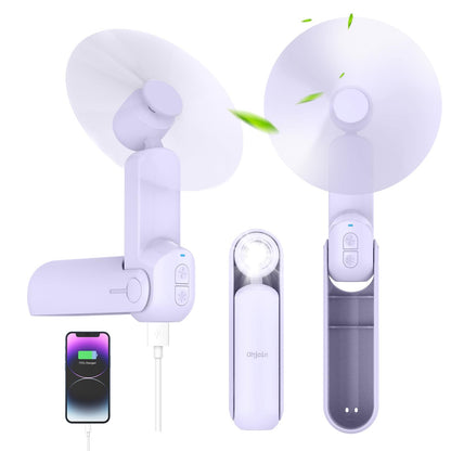 4 IN 1 Multifunction Mini Handheld Fan USB Portable Rechargeable Small Pocket Fan with Power Bank, Flashlight and Cell Phone Stands for Travel/Summer/Concerts/gifts