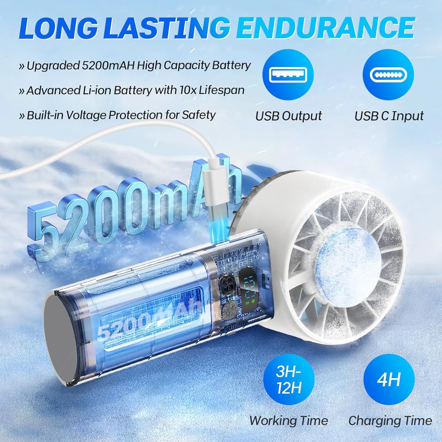 Portable Handheld Ice Turbo Cooling Fans Digital Display Mini Icy Personal Electric Fan for Outdoor & Indoor