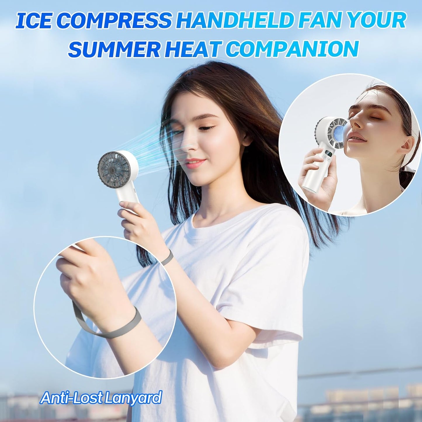 Portable Handheld Ice Turbo Cooling Fans Digital Display Mini Icy Personal Electric Fan for Outdoor & Indoor