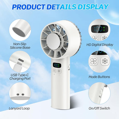 Portable Handheld Ice Turbo Cooling Fans Digital Display Mini Icy Personal Electric Fan for Outdoor & Indoor