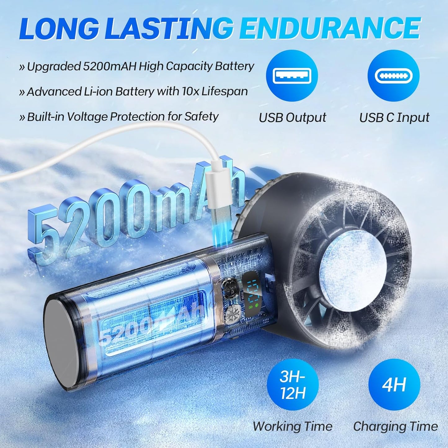 Portable Handheld Ice Turbo Cooling Fans Digital Display Mini Icy Personal Electric Fan for Outdoor & Indoor