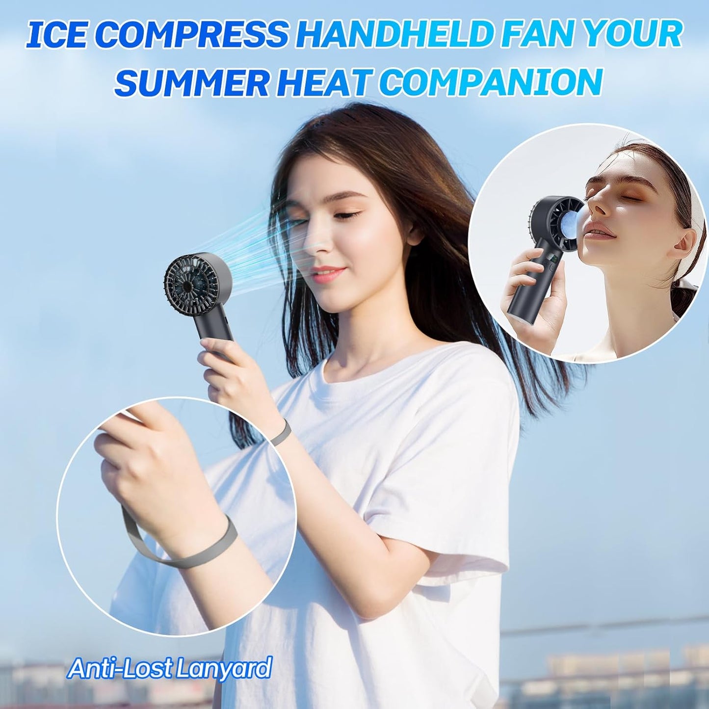 Portable Handheld Ice Turbo Cooling Fans Digital Display Mini Icy Personal Electric Fan for Outdoor & Indoor