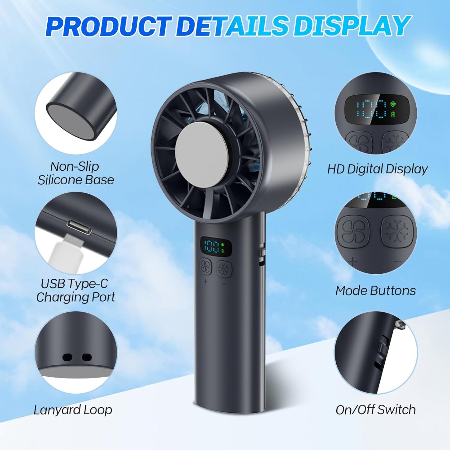 Portable Handheld Ice Turbo Cooling Fans Digital Display Mini Icy Personal Electric Fan for Outdoor & Indoor
