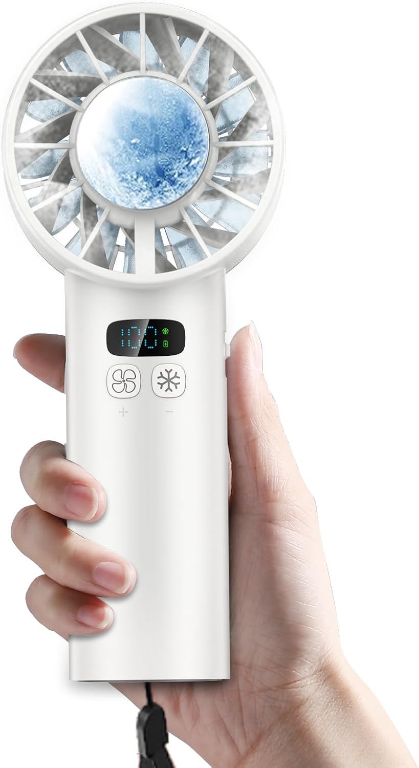 Portable Handheld Ice Turbo Cooling Fans Digital Display Mini Icy Personal Electric Fan for Outdoor & Indoor