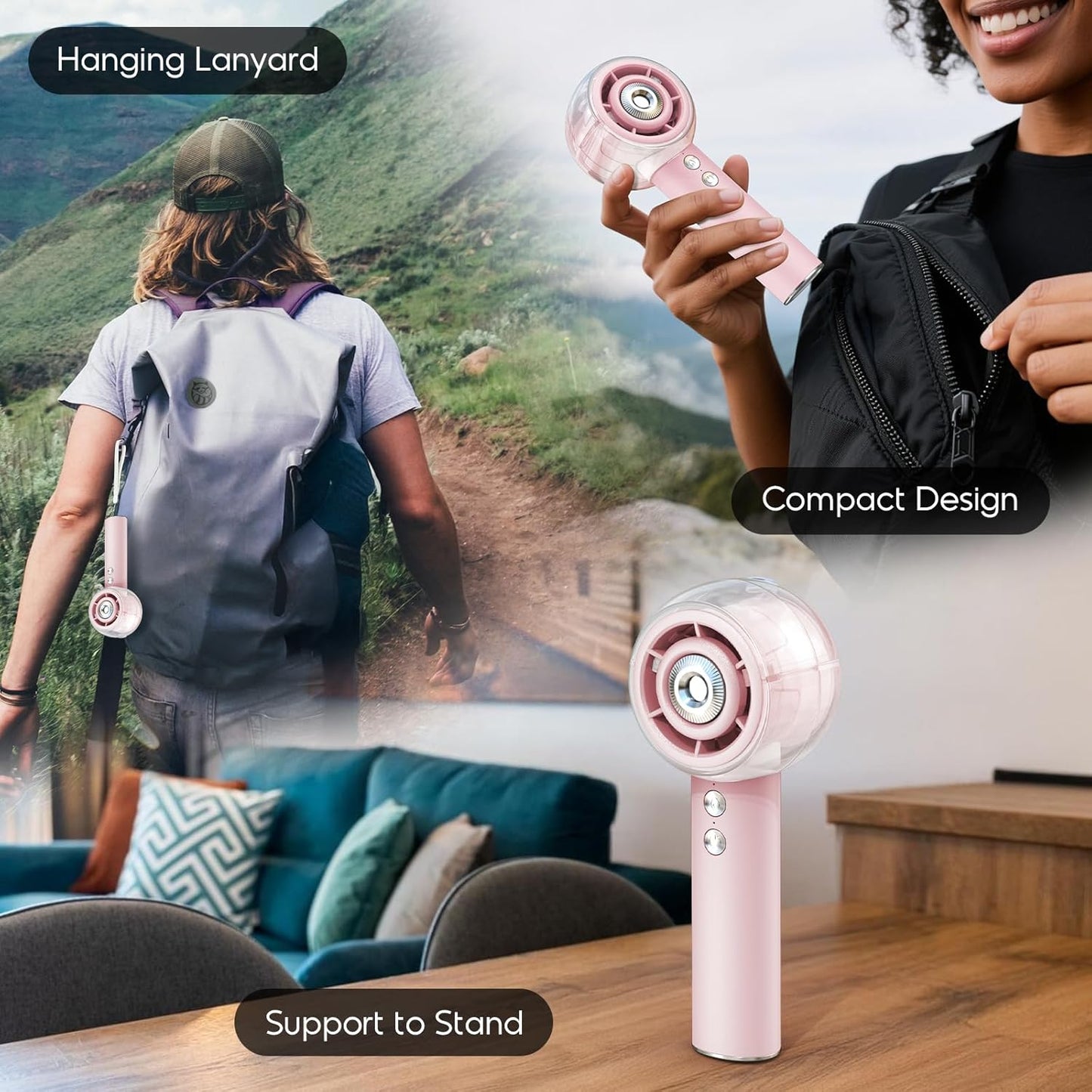 Mini Portable Handheld Fan Powerful Turbo Motor Personal Fans with 4 Strong Wind Cooling Gadgets for Travel. Camping. Beach. Outdoor. Gifts