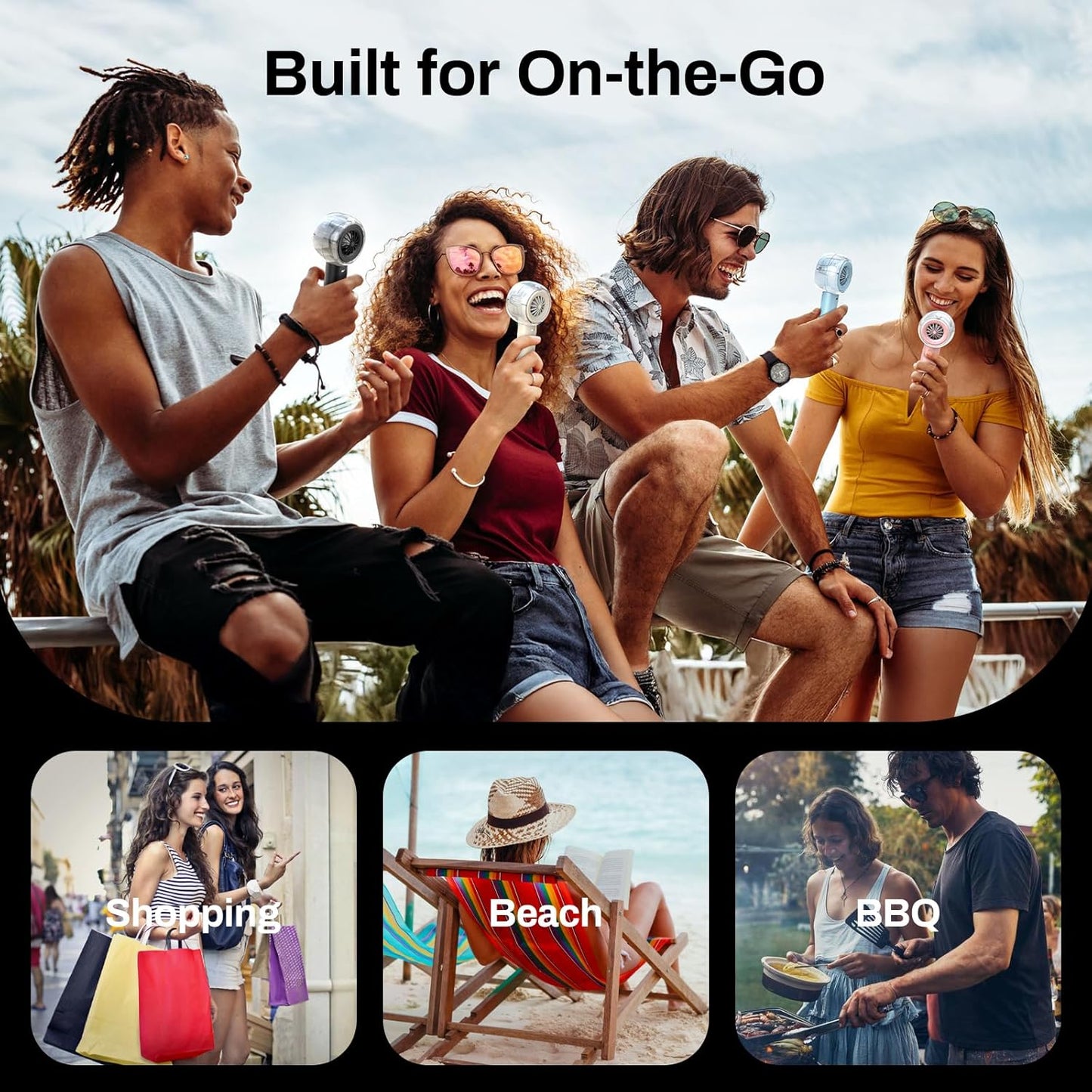 Mini Portable Handheld Fan Powerful Turbo Motor Personal Fans with 4 Strong Wind Cooling Gadgets for Travel. Camping. Beach. Outdoor. Gifts