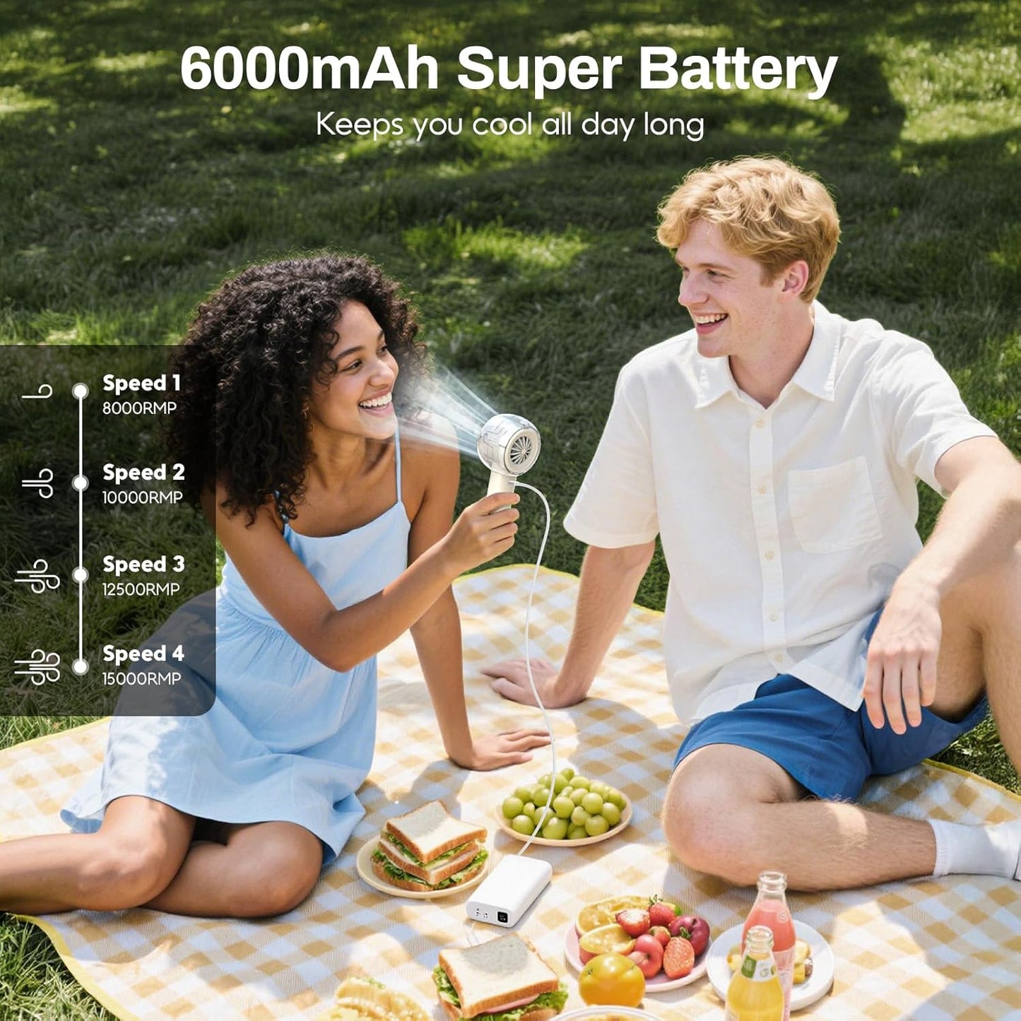 Mini Portable Handheld Fan Powerful Turbo Motor Personal Fans with 4 Strong Wind Cooling Gadgets for Travel. Camping. Beach. Outdoor. Gifts