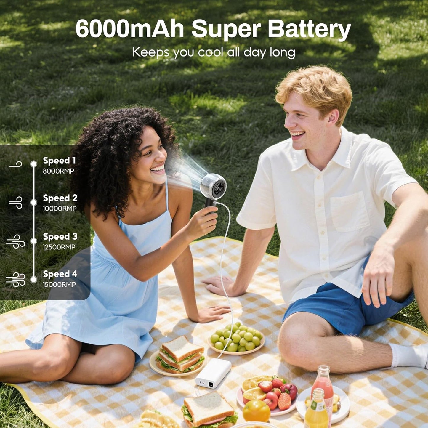Mini Portable Handheld Fan Powerful Turbo Motor Personal Fans with 4 Strong Wind Cooling Gadgets for Travel. Camping. Beach. Outdoor. Gifts