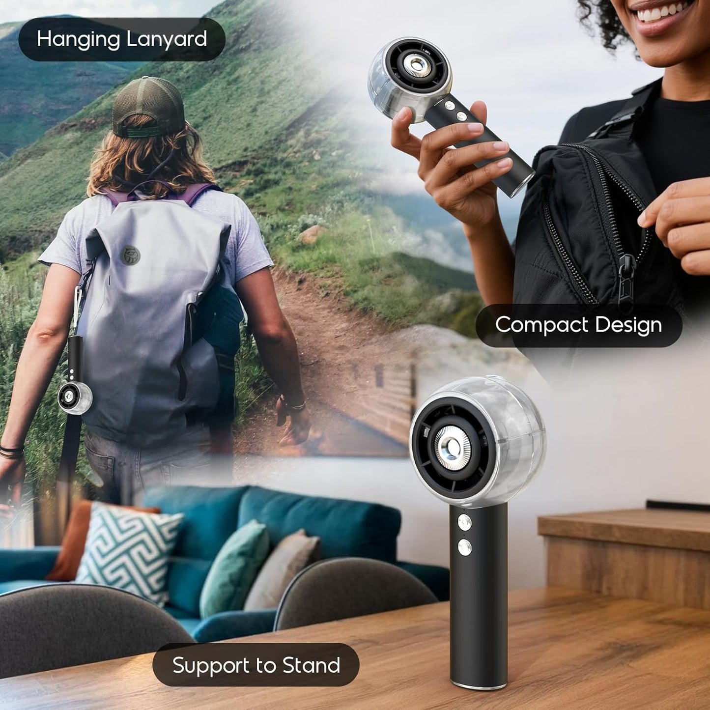 Mini Portable Handheld Fan Powerful Turbo Motor Personal Fans with 4 Strong Wind Cooling Gadgets for Travel. Camping. Beach. Outdoor. Gifts