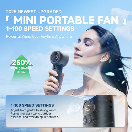 24H Max Cooling Time Portable Cooler Handheld Fan Coldest Turbo Hand Fan Collapsible Mini Small for Travel, Office