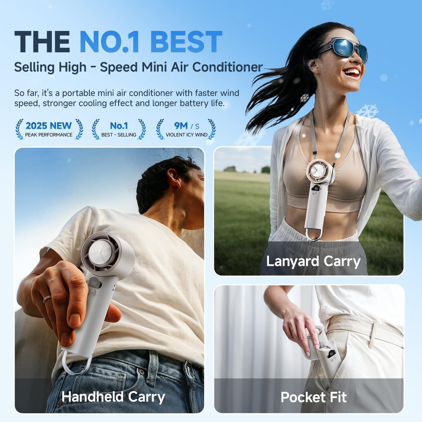 24H Max Cooling Time Portable Cooler Handheld Fan Coldest Turbo Hand Fan Collapsible Mini Small for Travel, Office