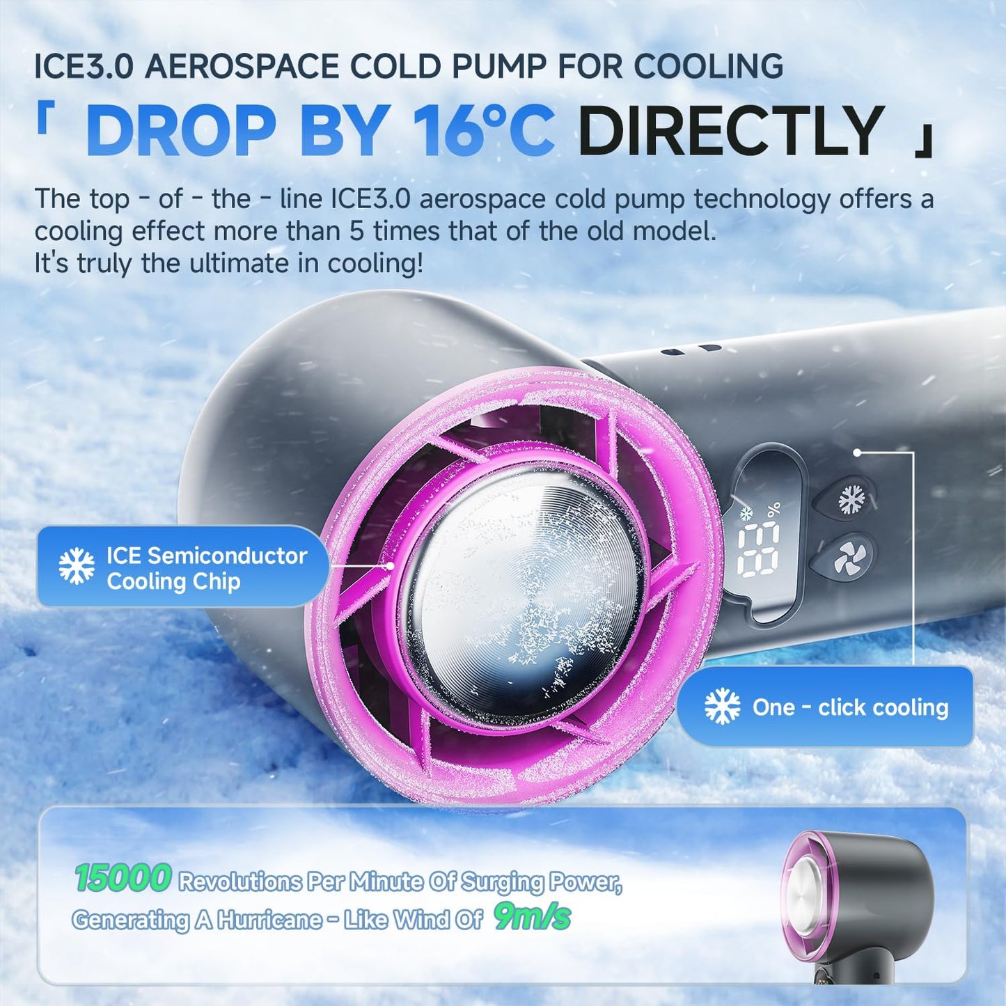 24H Max Cooling Time Portable Cooler Handheld Fan Coldest Turbo Hand Fan Collapsible Mini Small for Travel, Office