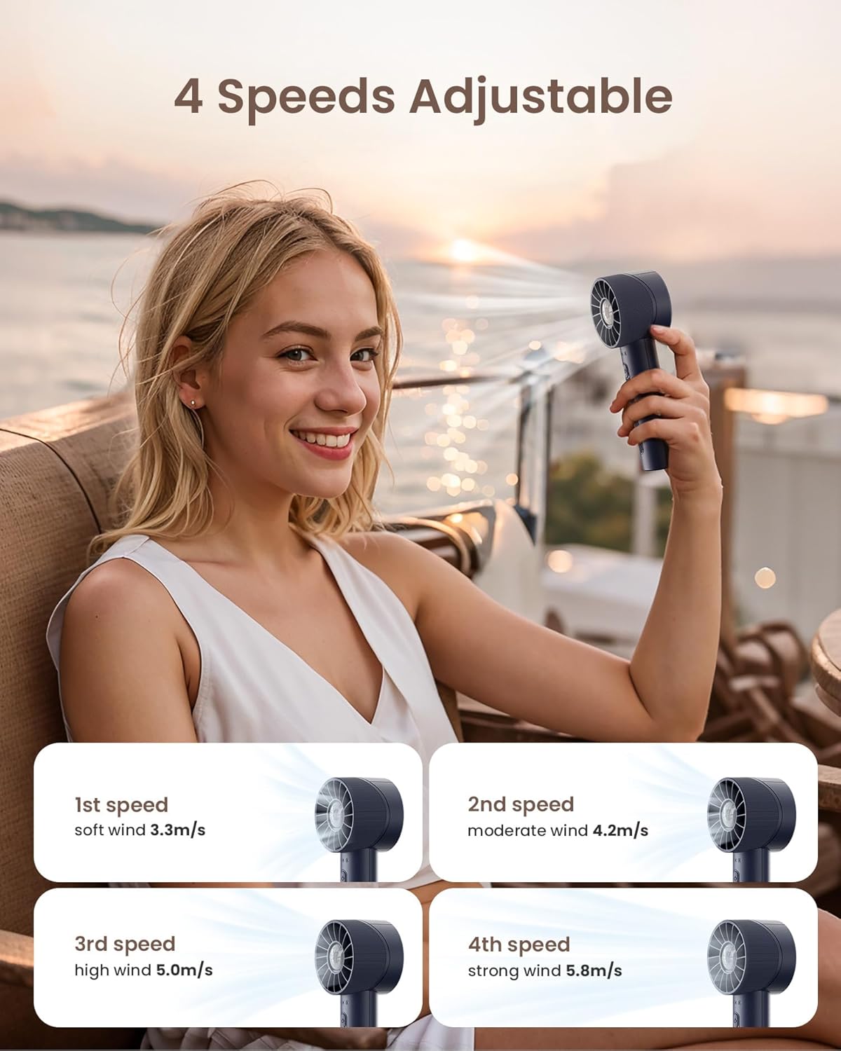 Mini Portable Handheld Turbo Fan 4 Speed High Velocity Personal Cooling Device Purse Travel Essential for Vacation/Beach/Trip