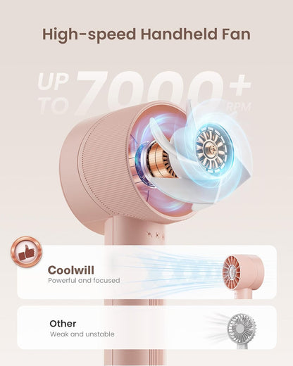 Mini Portable Handheld Turbo Fan 4 Speed High Velocity Personal Cooling Device Purse Travel Essential for Vacation/Beach/Trip