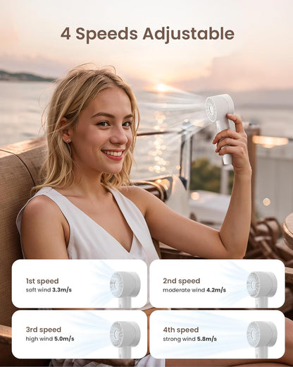 Mini Portable Handheld Turbo Fan 4 Speed High Velocity Personal Cooling Device Purse Travel Essential for Vacation/Beach/Trip