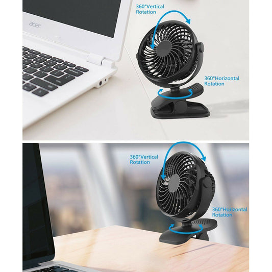 360° Degree Rotation Portable Clip Fan 4 Speed Rechargeable Battery Clip On Desk