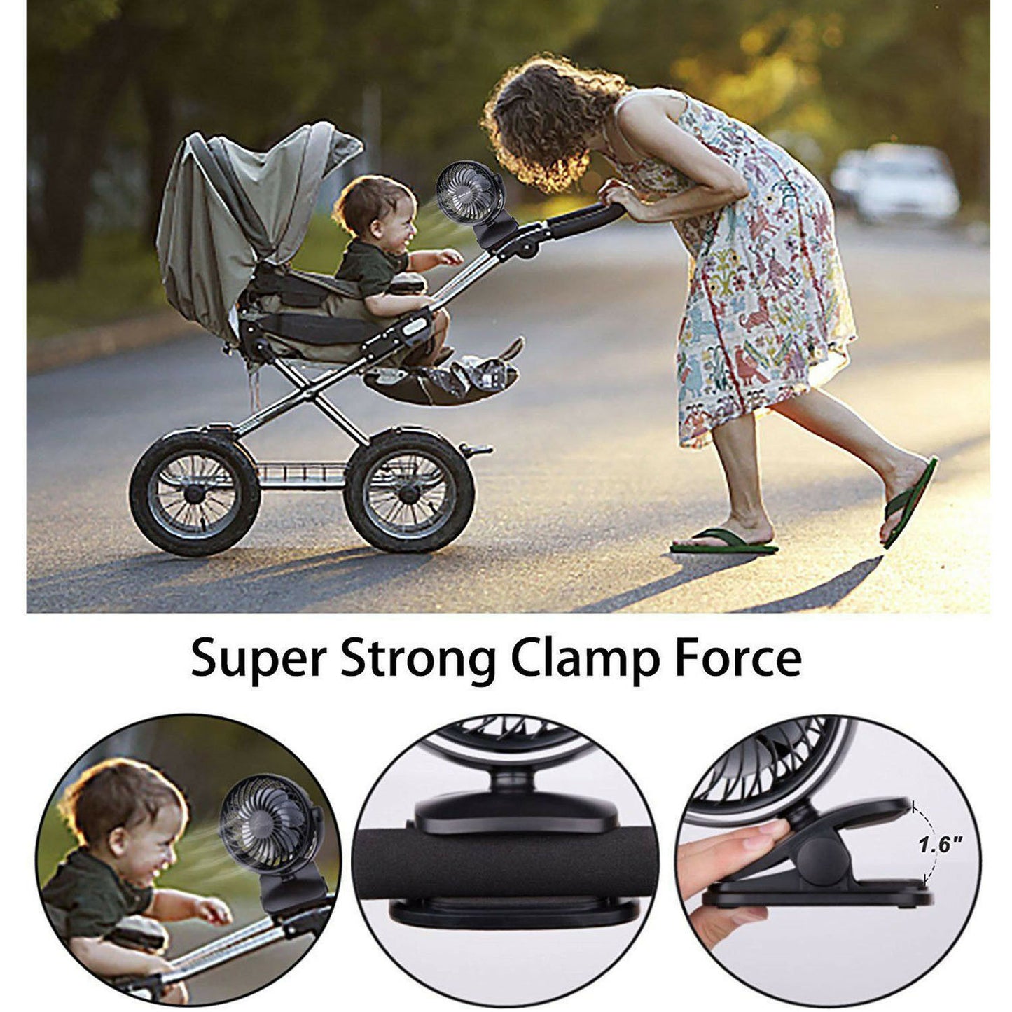 360° Degree Rotation Portable Clip Fan 4 Speed Rechargeable Battery Clip On Desk